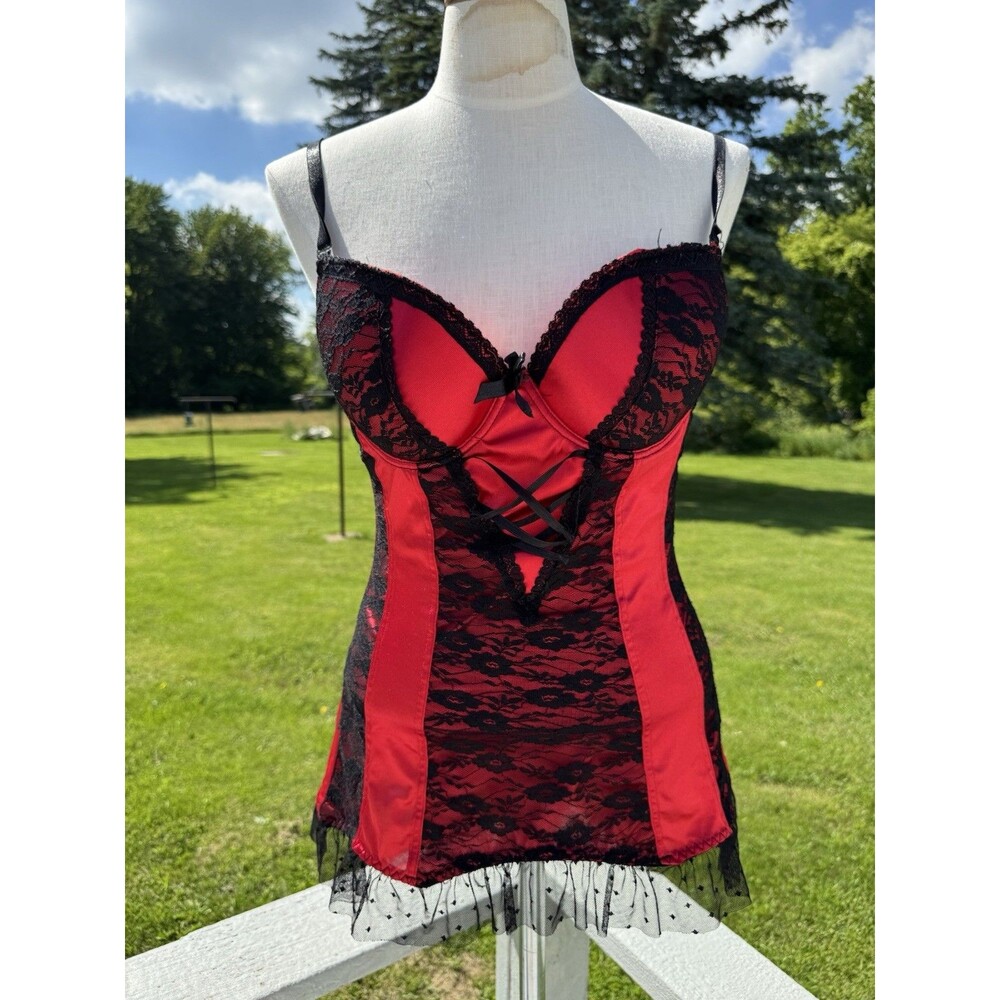 Tarea By Rue 21 Black Red Lace Corset Lingerie Top Vampy Goth Victorian 36C